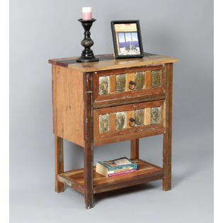Wooden Bed Side In Multi Colour With Buddha Face panel In Drawer