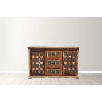 Recycle Wood Sideboard With Buddha Face In Drawer & Door