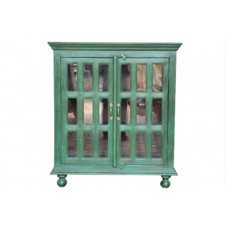 Wooden Cabinet In Green Distress Wax Antique Finish