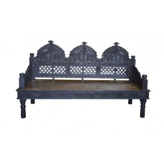 Wooden Sofa Set of 4 In Grey Distress Finish With Carving Work