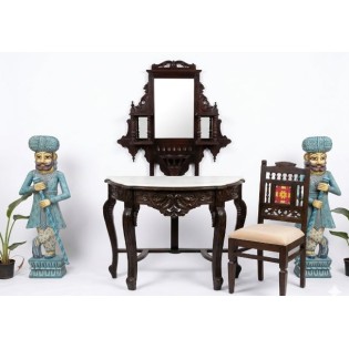Wooden Console Table + Mirror Frame +Chair Set Of 3