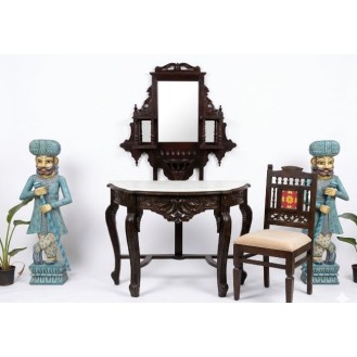 Wooden Console Table + Mirror Frame +Chair Set Of 3